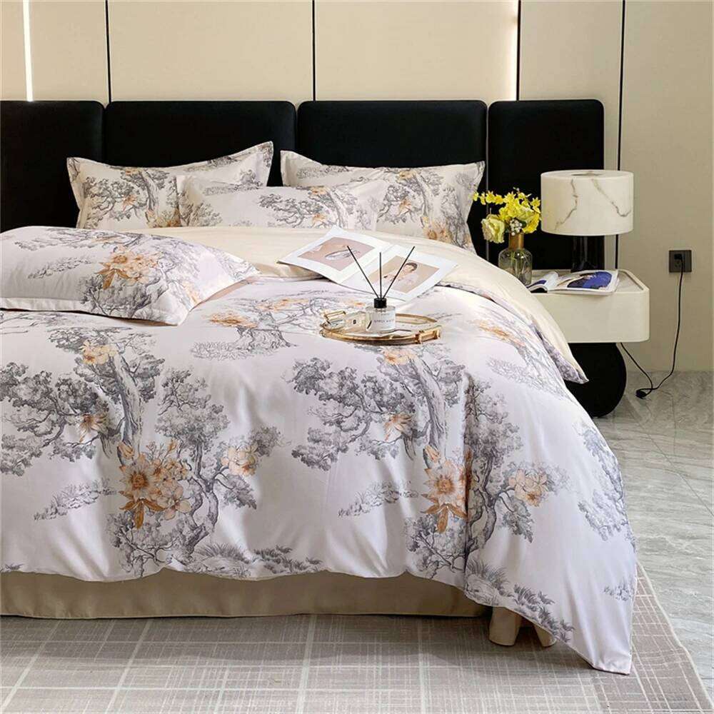 Luxury Lightweight Summer Washed Four Piece Washing True Silk Sheet Bed Cover Bedding Set Quilt Covers Comfortable Y260124