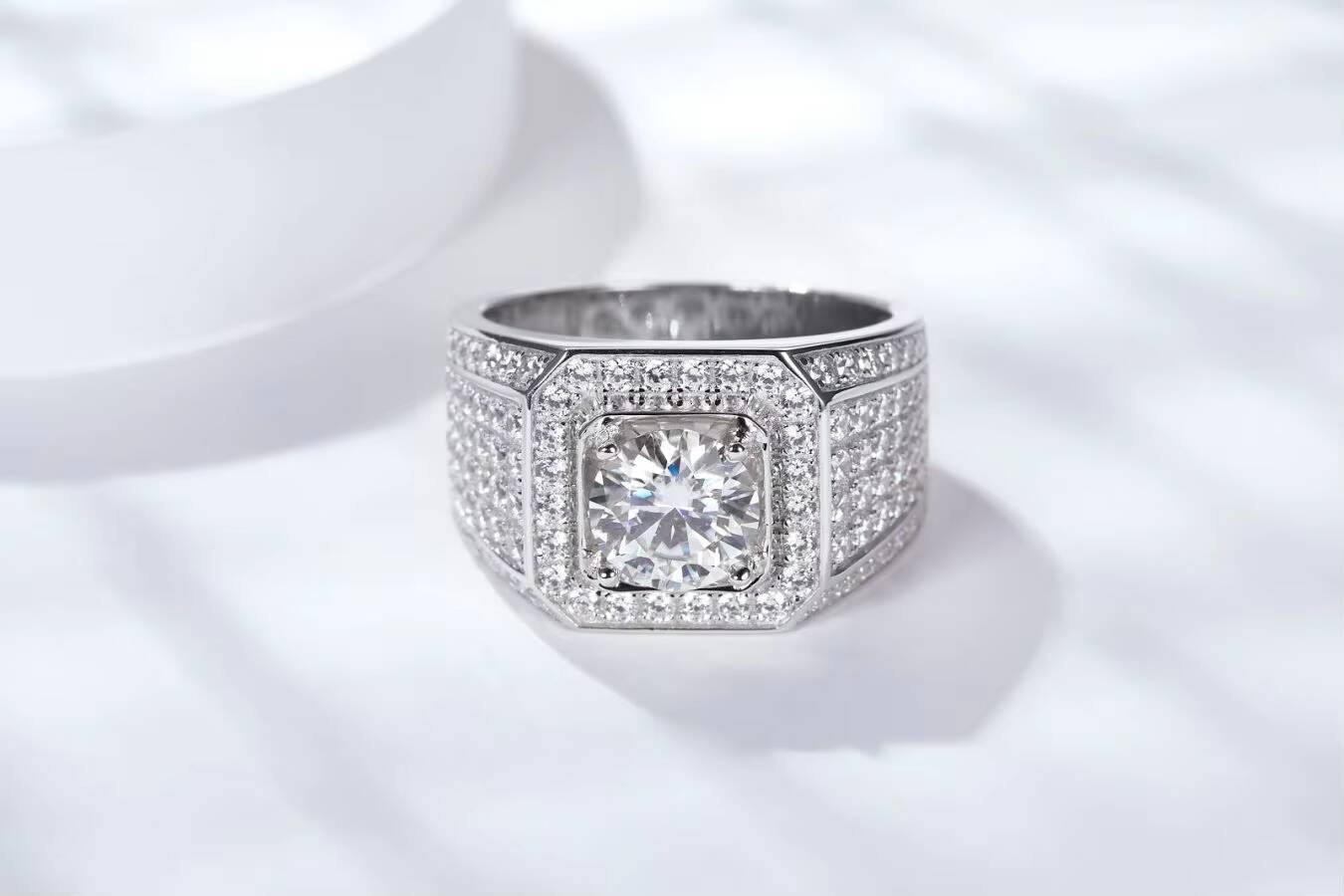 1CT 2CT 3CT 5CT Moissanite Ring 925 Silver Rhodium Plated Engagement Ring Mens Wedding Band for Parties Anniversaries