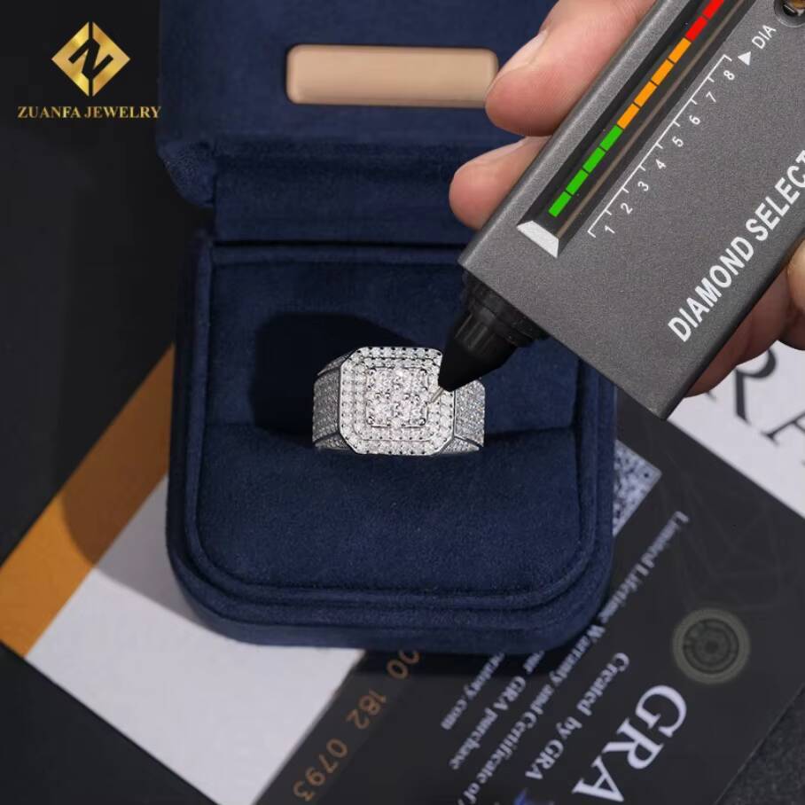 Fashion Moissanite Hip Hop Ring Pass Diamond Tester Iced Out Jewelry Hip Hop Style Full VVS Moissanite Diamond