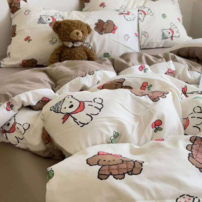 A-Class Washed Cotton Printed Comforter 4Pcs Cartoon Style Nude Bed Sheet Bedding Set Lightweight Breathable Duvet Kits Y260124