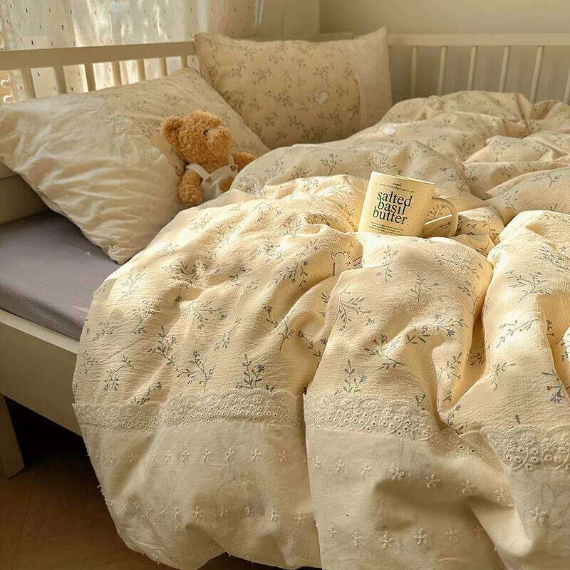 2025 New Class A double gauze bed four-piece of girly heart lace sheets and quilt cover dormitory three-piece set Y260124