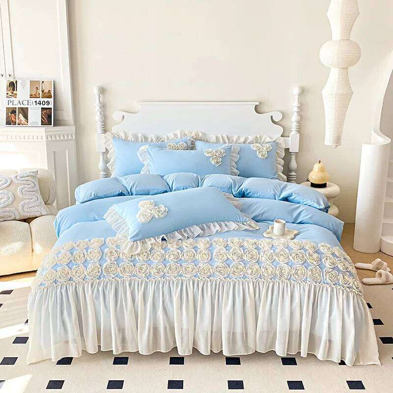 New French Three-dimensional plate Flower Embroidery Duvet Cover Princess Style Bed Four Piece Set Adult Bedroom Decoration Y260124