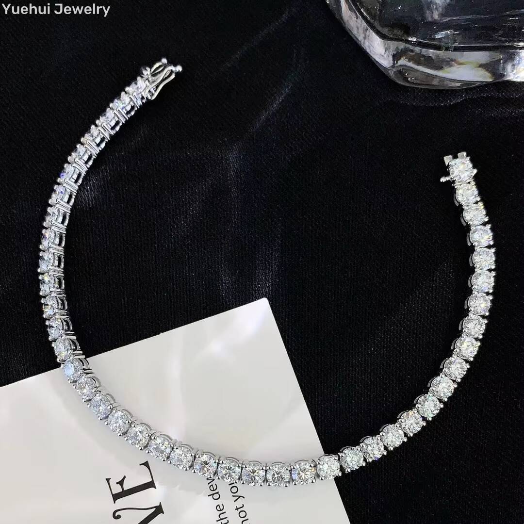 Round Brilliant Lab Grown Diamond Tennis Bracelet 14K 18K Pass Tester Elegant Diamond Bracelets Bangles