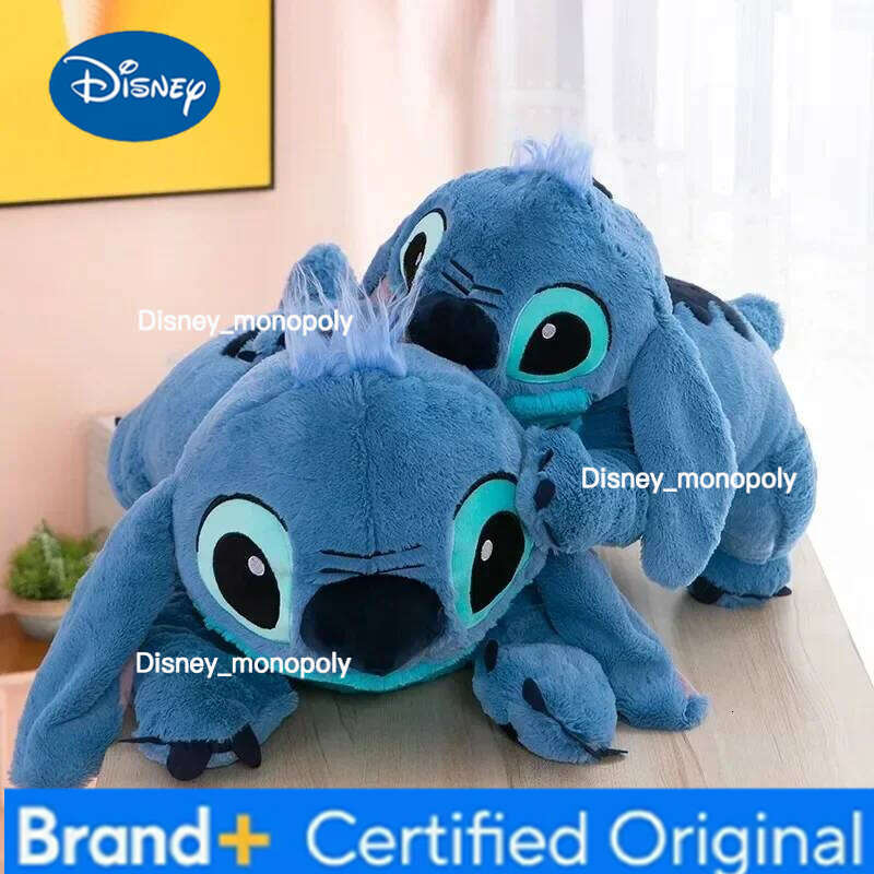 Disney 45cm Stitch Lilo&Stitch Plush Stuffed Doll Soft Pillow Prone Posture Dark/Light Blue Cute Gift Toys H260126