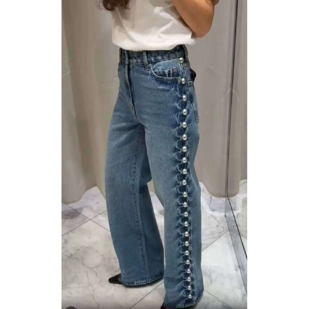 New Fashion Casual High Waist Embroidered Flares Button Fly Full Length Loose Fit Jeans For Women C260126 - view 4