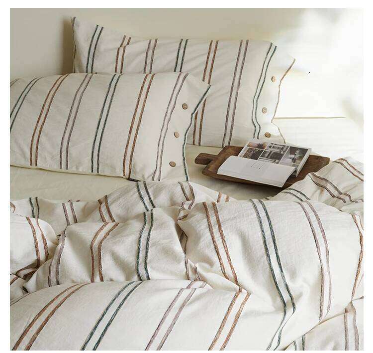 Simple Style Long Staple Cotton Bedding Set Line Shape Patterns Duvet Cover TwinFull QueenSize Bed Fitted Sheet Y260124