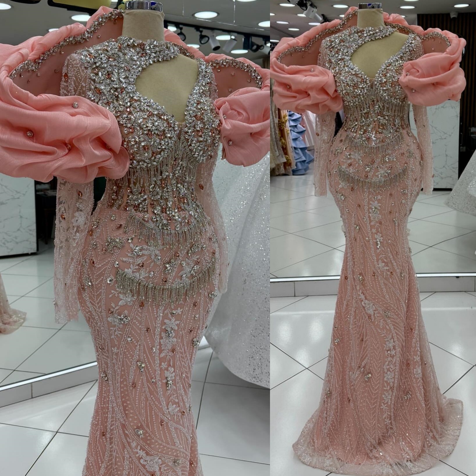 Aso Ebi Pink Mermaid Prom Dresses 2026 Beaded Crystals Tassels Sequined Evening Formal Party Second Birthday Engagement Gowns Dress For Special Occasi