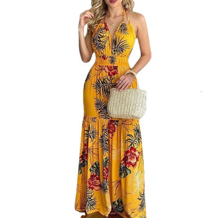2026 designer's new summer fashion printed backless long skirt, European and American style women's skirt
