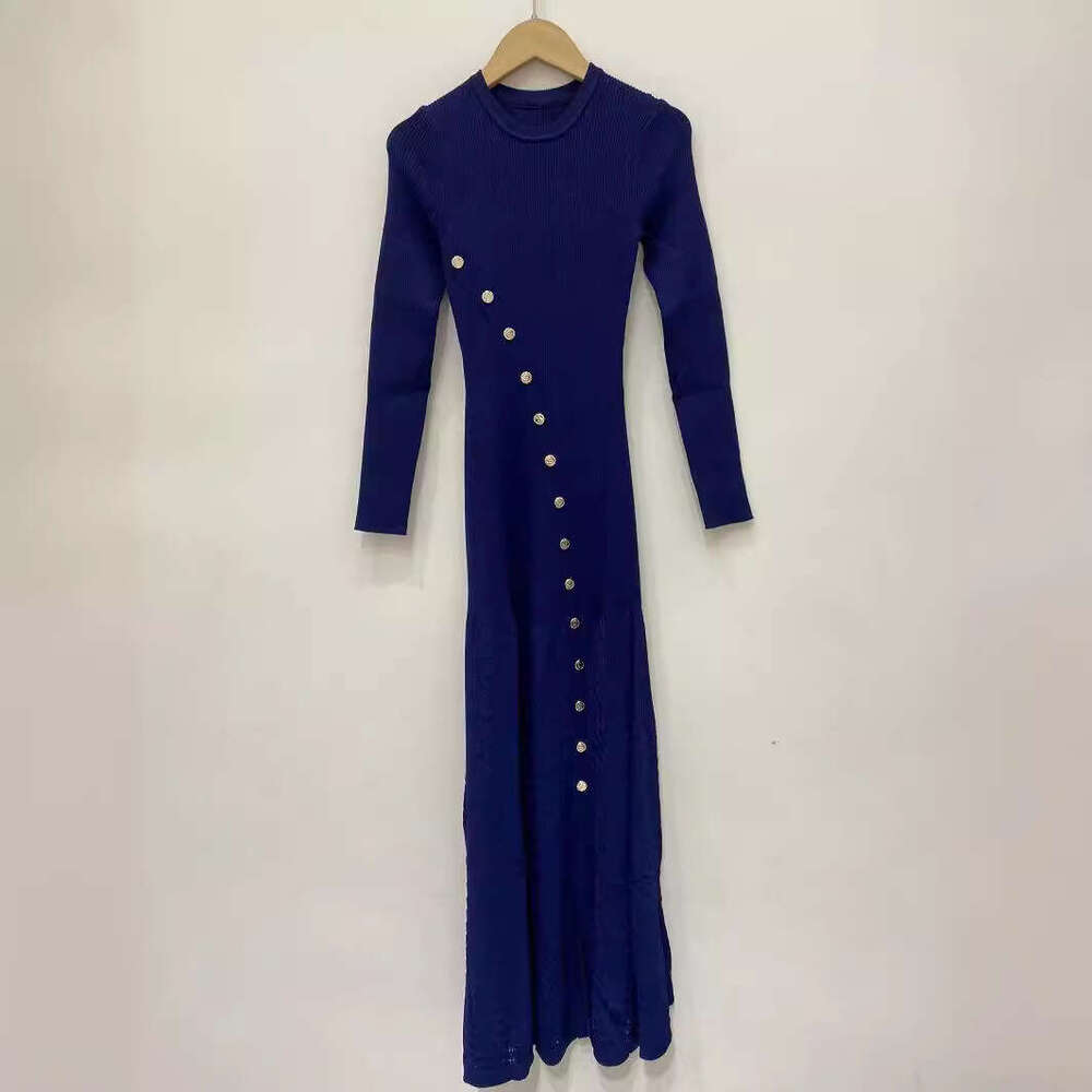 2025 Spring New Solid Color Split Button Decorative Long Sleeve Slimming Women's Knitted Dress