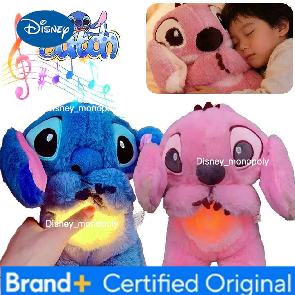 Disney 2026 New Stitch Anime Plush Doll With Lighting Music Airbag Kawaii Appease Toy Baby To Soothe Sleep Peluche For Kids Gift H260126
