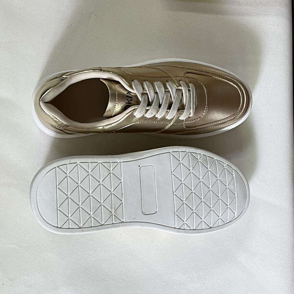 Okimoz Metallic Gold Fashion Gifts Platform Sneakers For Women Retro Glossy Casual Shoes With Thick Chunky Sole Sport Tennis Designer Shoes - view 9