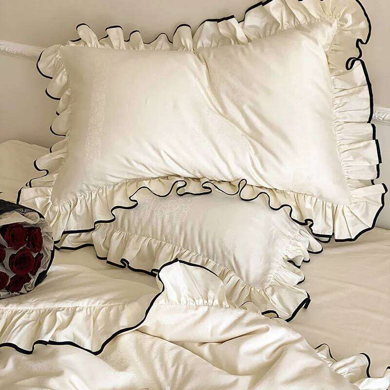 Luxury 1000TC Egyptian Cotton French Princess Wedding Bedding Set Ruffles Black Edge Jacquard Duvet Cover Bed Sheet Pillowcases Y260124