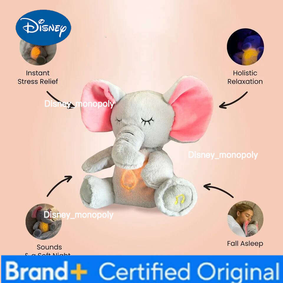 Disney 4 Modes Baby Breathing Soothing Elephant Plush Sleeping Companion Music and Light Doll Sensory Stuffed Toy Kids Gift H2601261