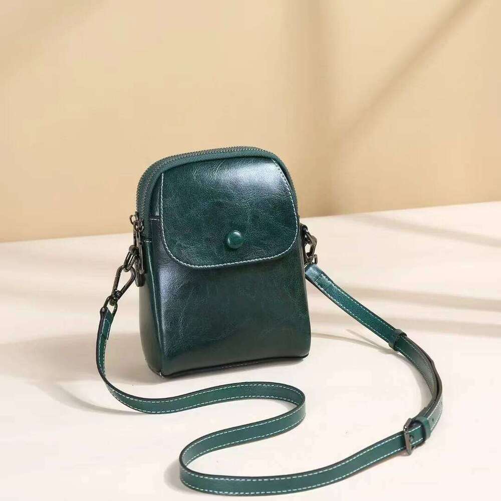 Ladies real leather high-end shoulder bag retro square flip phone storage diagonal cross commuting small backpack XJ260125