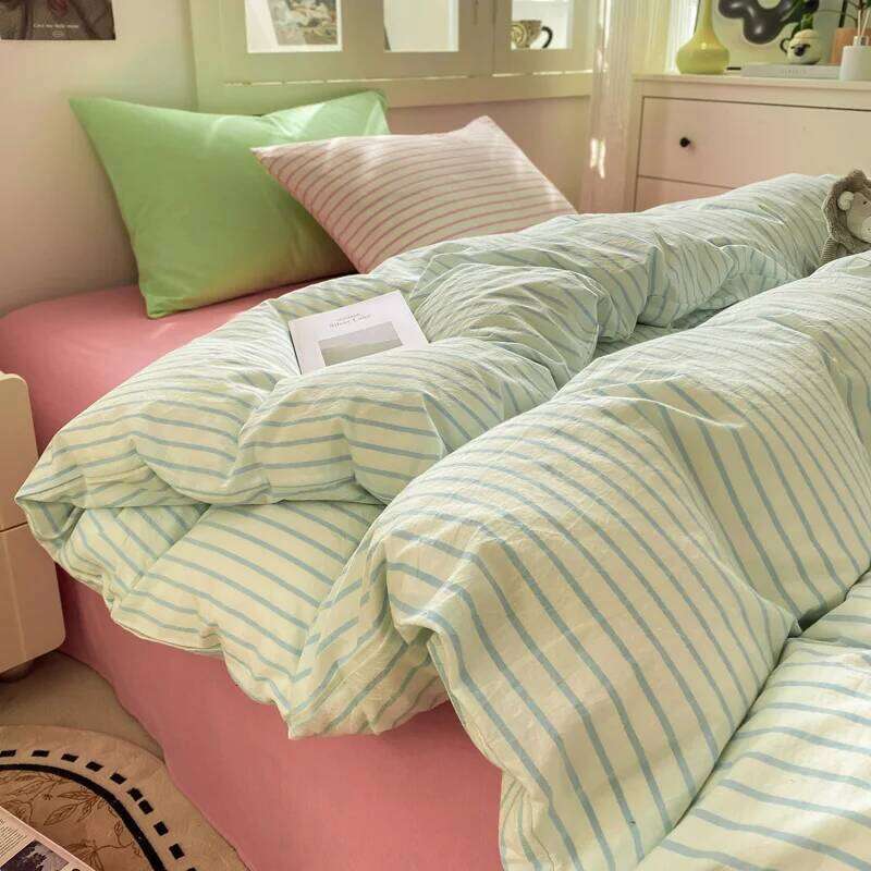 Striped Bedding Ins Korean Duvet Cover Flat Sheets With 2 Pillowcases Single Twin Full Queen Size Bed Linen Set Y260124