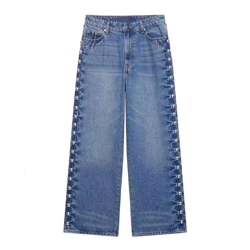 New Fashion Casual High Waist Embroidered Flares Button Fly Full Length Loose Fit Jeans For Women C260126 - view 6