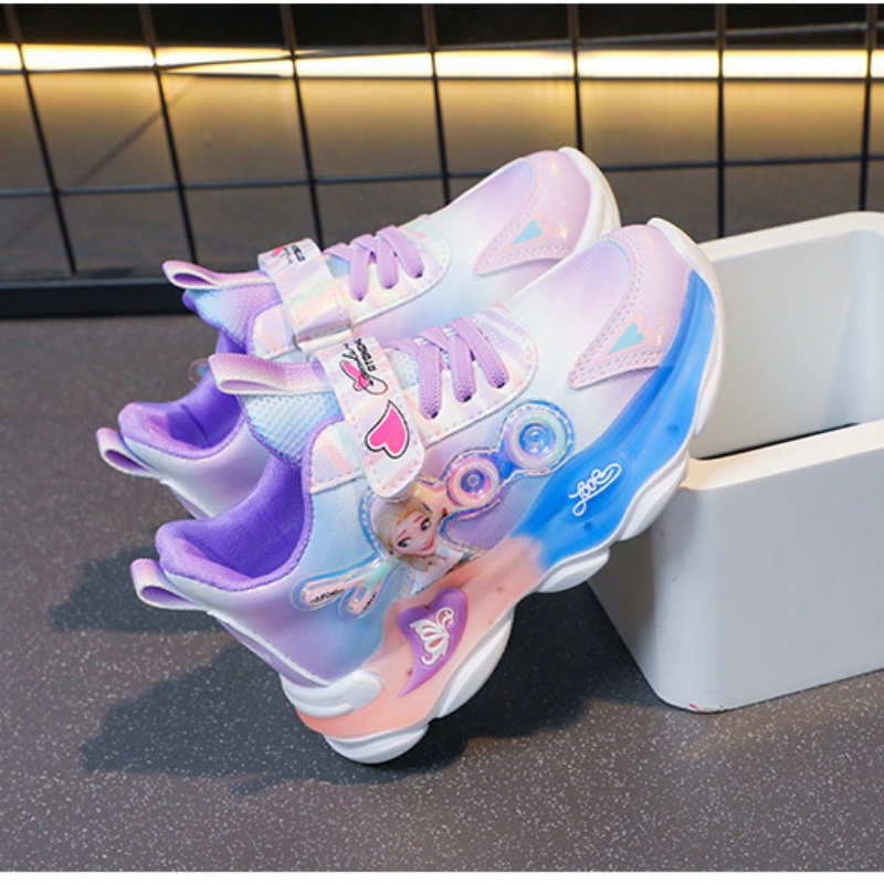 Girls' Casual Shoes Led Lights Mesh Breathable Children's Sports Princess Elsa Pink Purple Shoes Sneakers Size 22-35