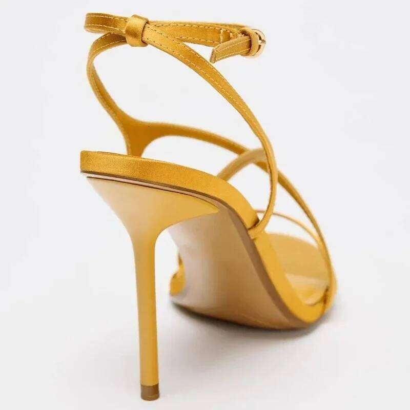 Satin Luxury High Heels Cross Naked Strap Sexy Banquet Dress Shoes Ladies Elegant Sandals Women Pumps