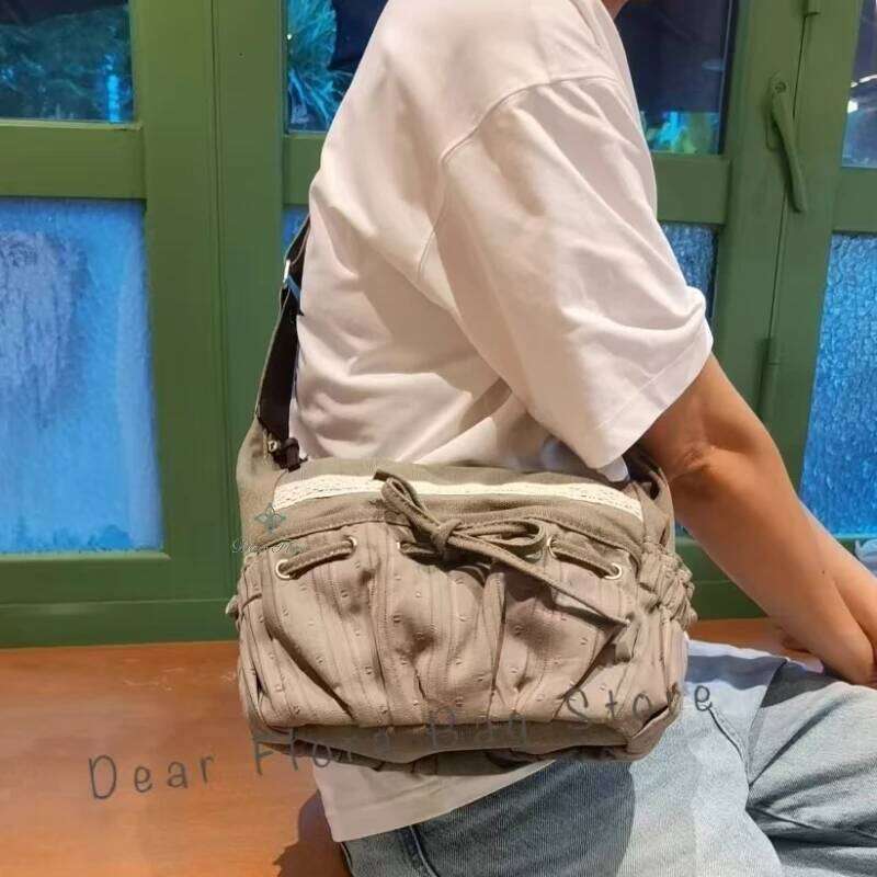 Cute Sweet Girl Bow Canvas Crossbody Women Vintage Casual Shoulder Bags Ladies Retro Messenger Bag Showy Handbag Chic Purses XJ260125