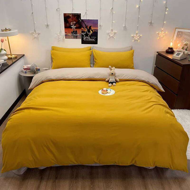 2025 new solid color household four-piece polished quilt cover bed sheet bedding student dormitory three-piece set Y260124