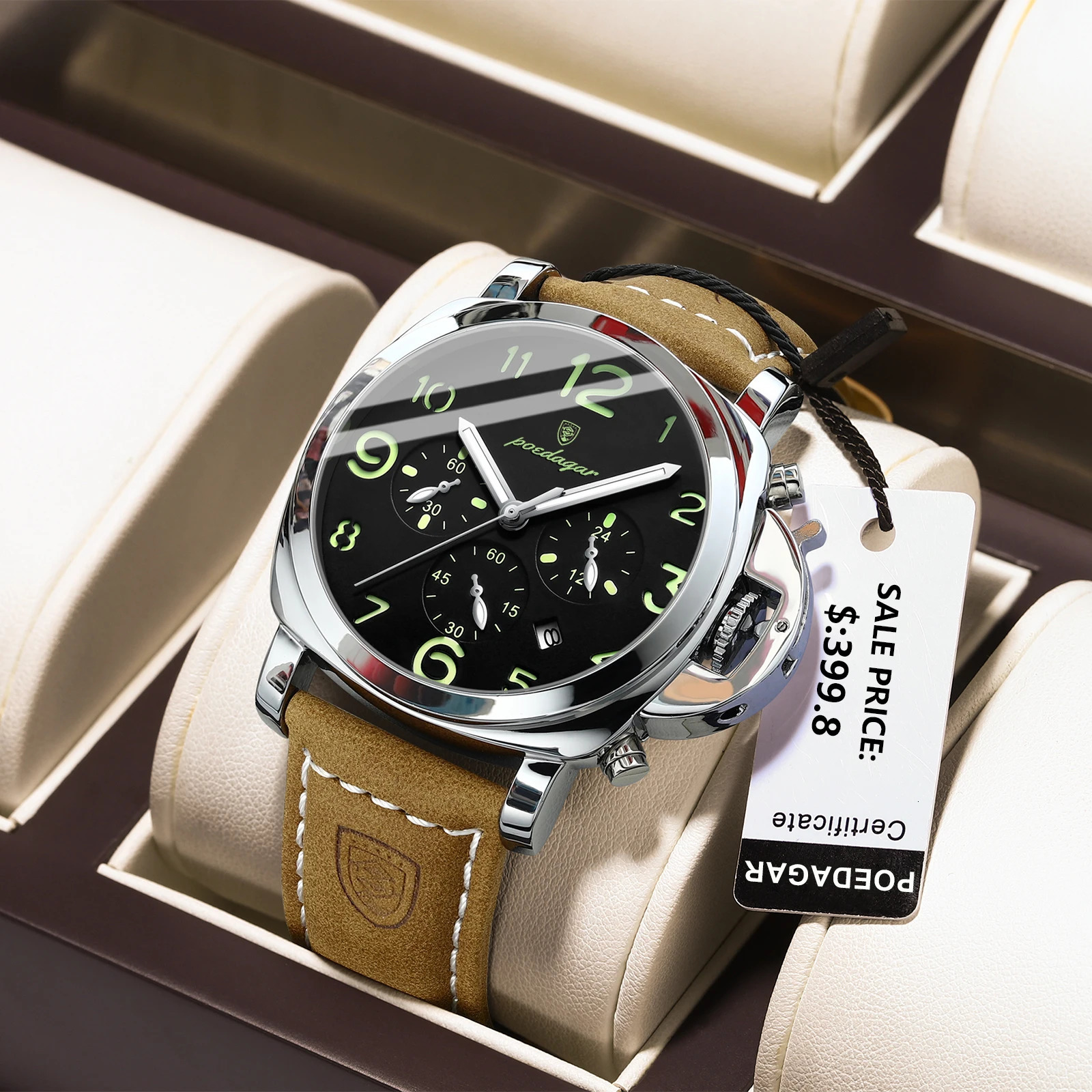 POEDAGAR Top Fashion Watch For Men Waterproof Luminous Chronograph Man Watch Leather Military Mens Quartz Watches Reloj 260120
