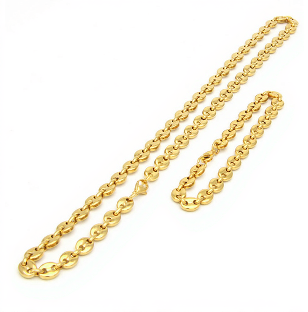Men Woman 8MM 18K Gold Plated Stainless Steel Coffee Bean Oval Necklace Chain Marina Link Chain Bracelet Hip Hop Jewelry