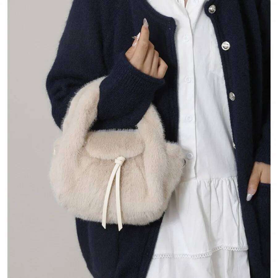 Korean Niche Fuzzy Tote 2026 Fall/Winter New Fluffy Sweet Shoulder Crossbody Bag Commuter Versatile Plush Bags XJ260125