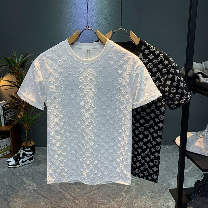 Men's T-Shirts Men's Tees Polos Clothes Summer New Trendy Round Neck Pullover Short T-Shirt Print Loose Casual Half Sleeve Tee Daily Outfit 