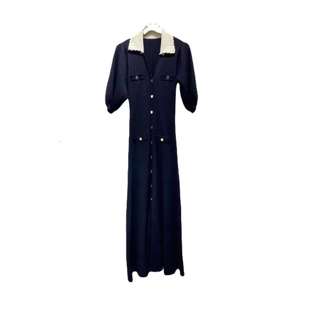 2026 Spring/Summer New Color blocked V-neck Fluffy Single breasted Short Sleeve Solid Color Knitted Dress for Women