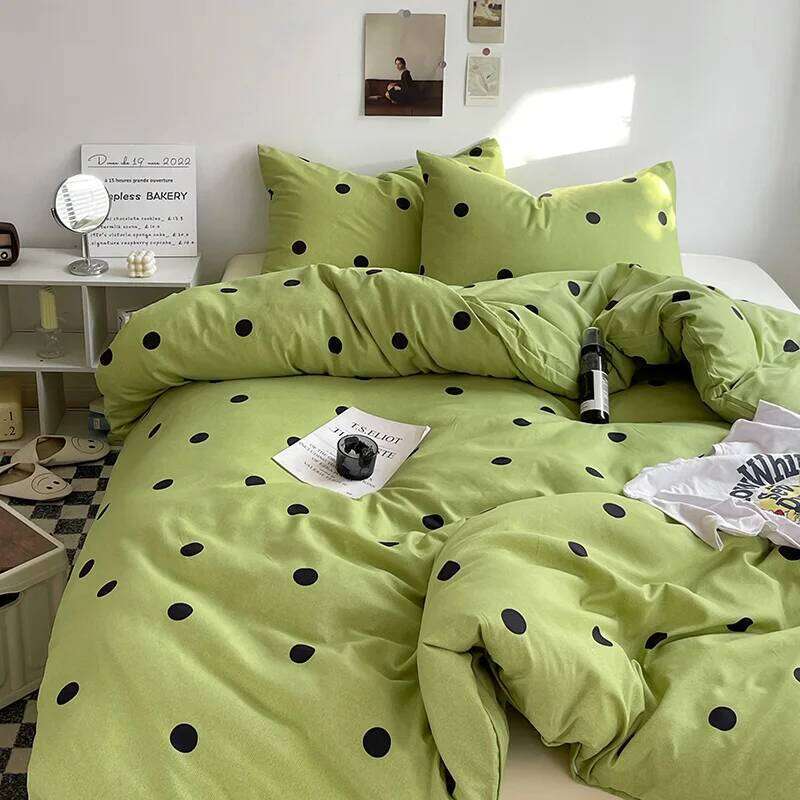 Green Polka Dots Duvet Pillow Case Bed Sheet AB Side Quilt Cover Stripe Boy Kid Teen Girl Bedding Linens Set King Queen Y260124