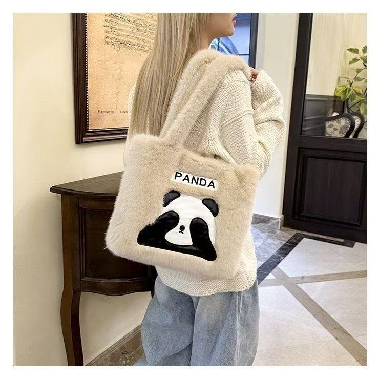 Cross-Border New Plush Fresh Sweet Cute Panda Handbag Daily Large Capacity Shoulder Bag