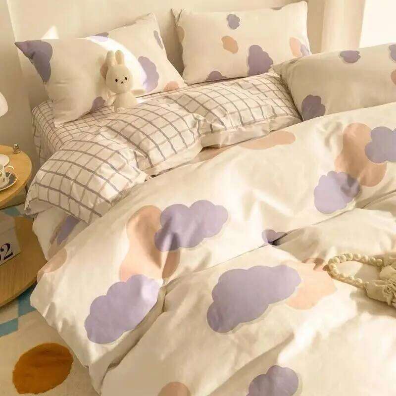 Gradient Blue Bedding Simple style Soft Bed Flat Sheet Pillowcase Single Twin Full Size Adults Teens Duvet Cover Set Kawaii Y260124