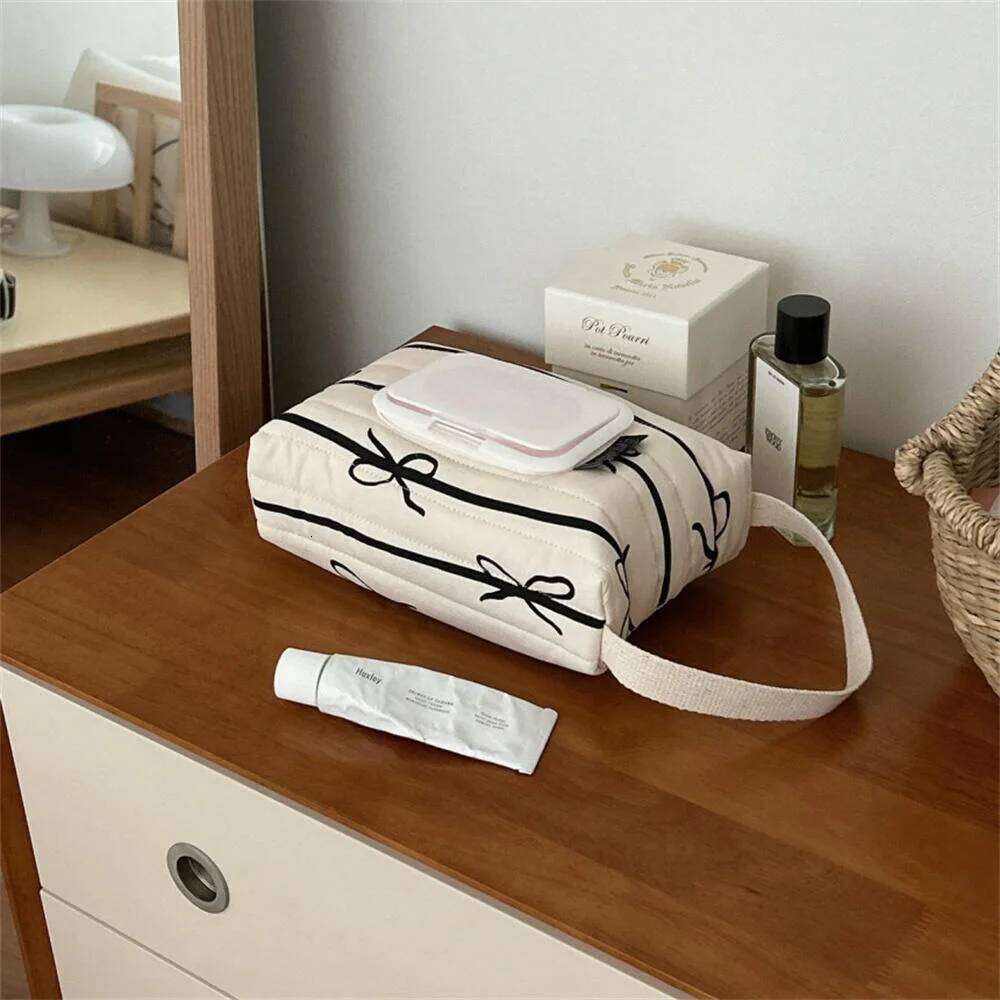 Bow Print Flip Cover Tissue Box Wet Wipes Car Hanging Bag Portable Paper Holder Removable Napkin Storage Case Home Decor