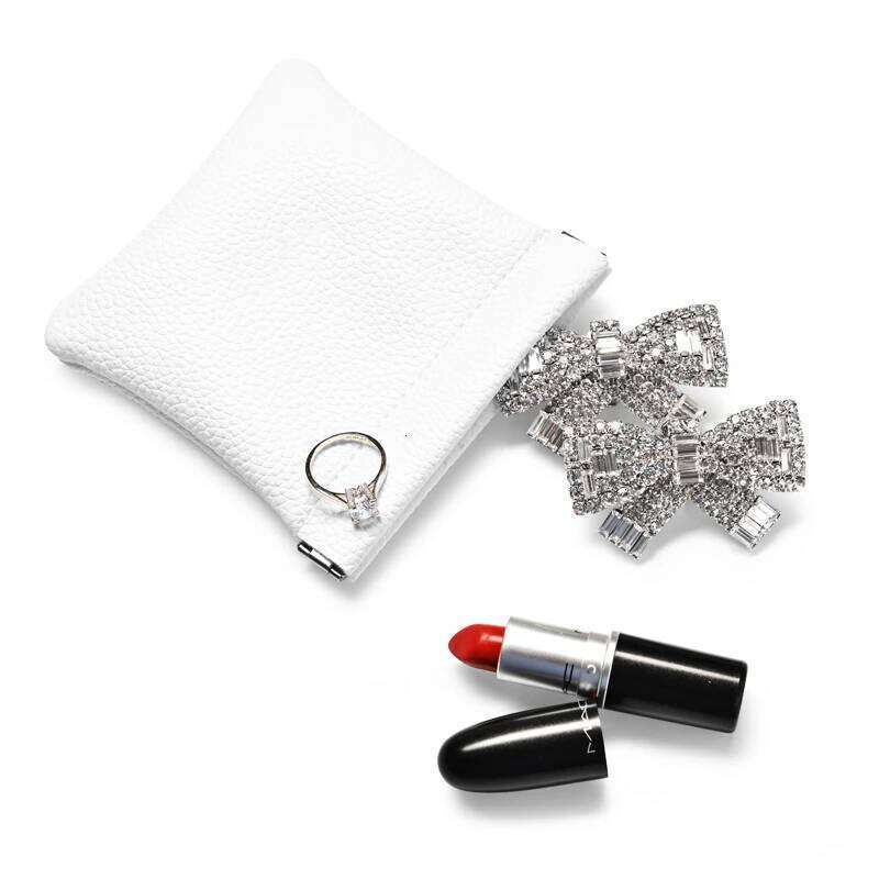 Portable Leather Cosmetics Bag Data Cable Organizer Pouch Lightweight Stylish Storage for Lipstick Eyeglass Case Snap Closure Travel Pouch for Daily E