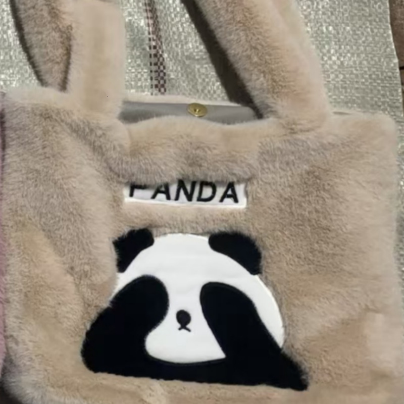 Cross-Border Wholesale Preppy Style Panda Backpack Cute Large Capacity Plush Shoulder Girls Underarm Tote Bag