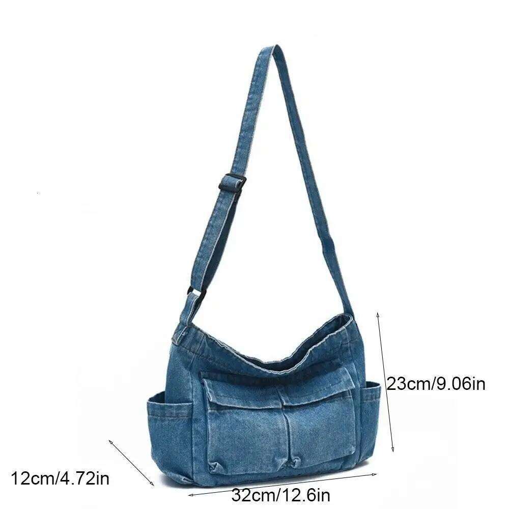 Causal Canvas Denim Messenger Harajuku Multiple Pockets Commuting Shoulder Pouch Blue Large Capacity Underarm Bag Daily XJ260125
