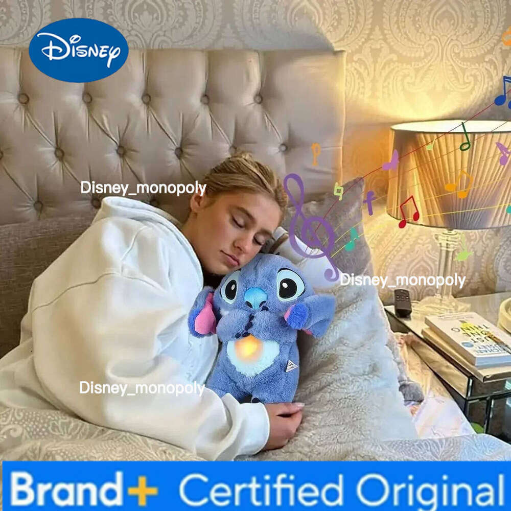 Disney 30CM Stitch Doll With Lighting Music Baby Sleeping Companion Sound Soothing Kawaii Plush Toy 2025 Breathing Toys H260126
