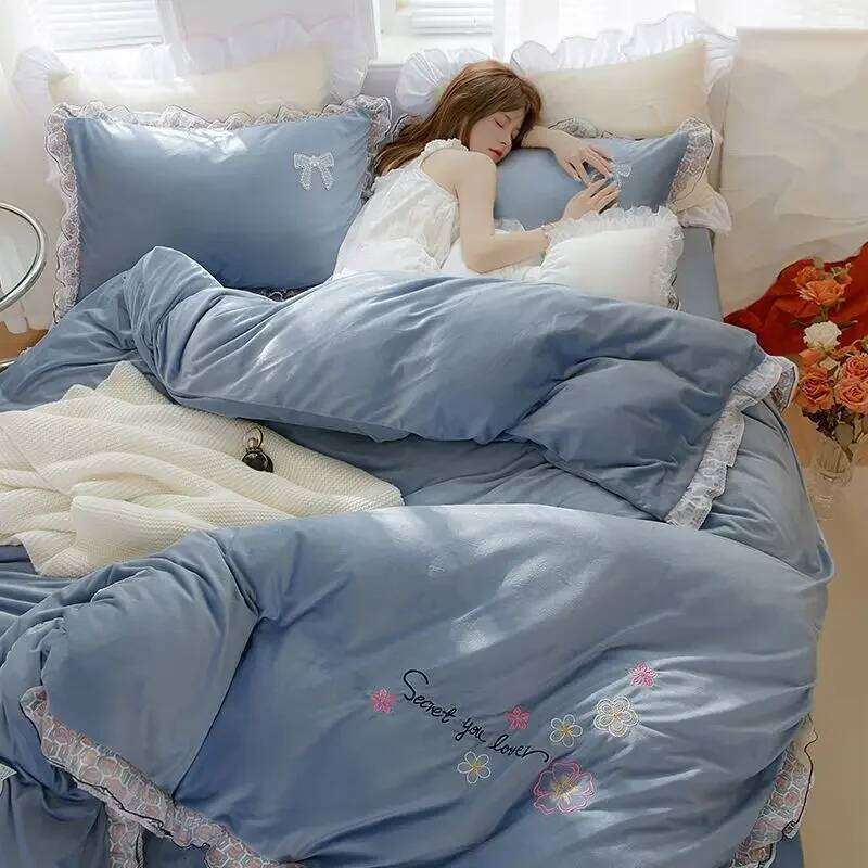 Double-sided Velvet Set Winter Thickened Warm Four-piece Set, Bedding Quilt Cover, Bed Sheet Pillowcase Y260124