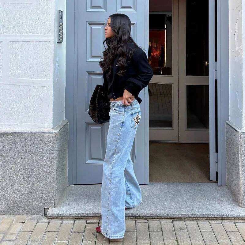 Vintage Splicing High Waited Woman Street Harajuku Hip Hop Baggy Clothing Casual Wide-leg Pants Women Jeans C260126 - view 3