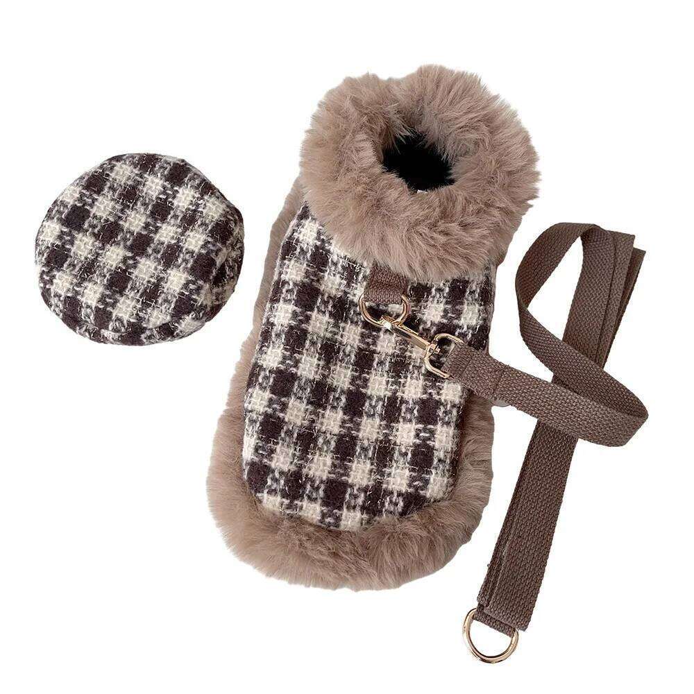 Classic Winter Clothes Harness Outfit Girls Fragrant Cloak Princess Puppy Cats Chest And Back Traction For Small Dog