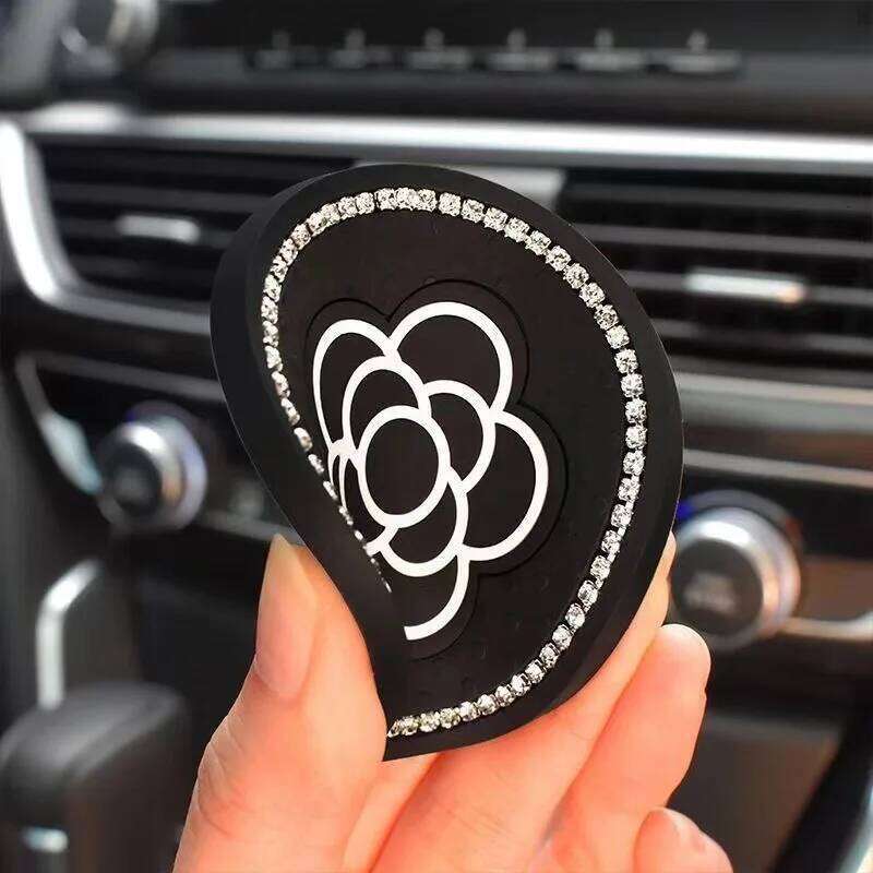2Pcs camellia Auto Holder Coasters Silicone Anti-Slip Bling Crystal Drink Car Cup Mat