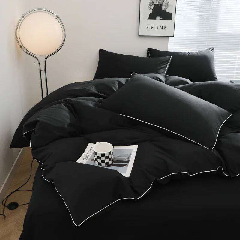 Black Color For Adults Simple Style Double Sheet Sets Single/Queen/king Bed Cover Full Set Plain Bedding Y260124