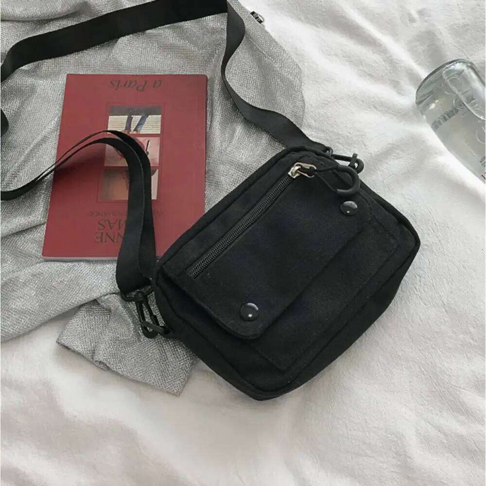 Korean Pure Color Shoulder Zipper Multifunctional Mobile Phone Bag Canvas Casual Tote Handbag Student XJ260125