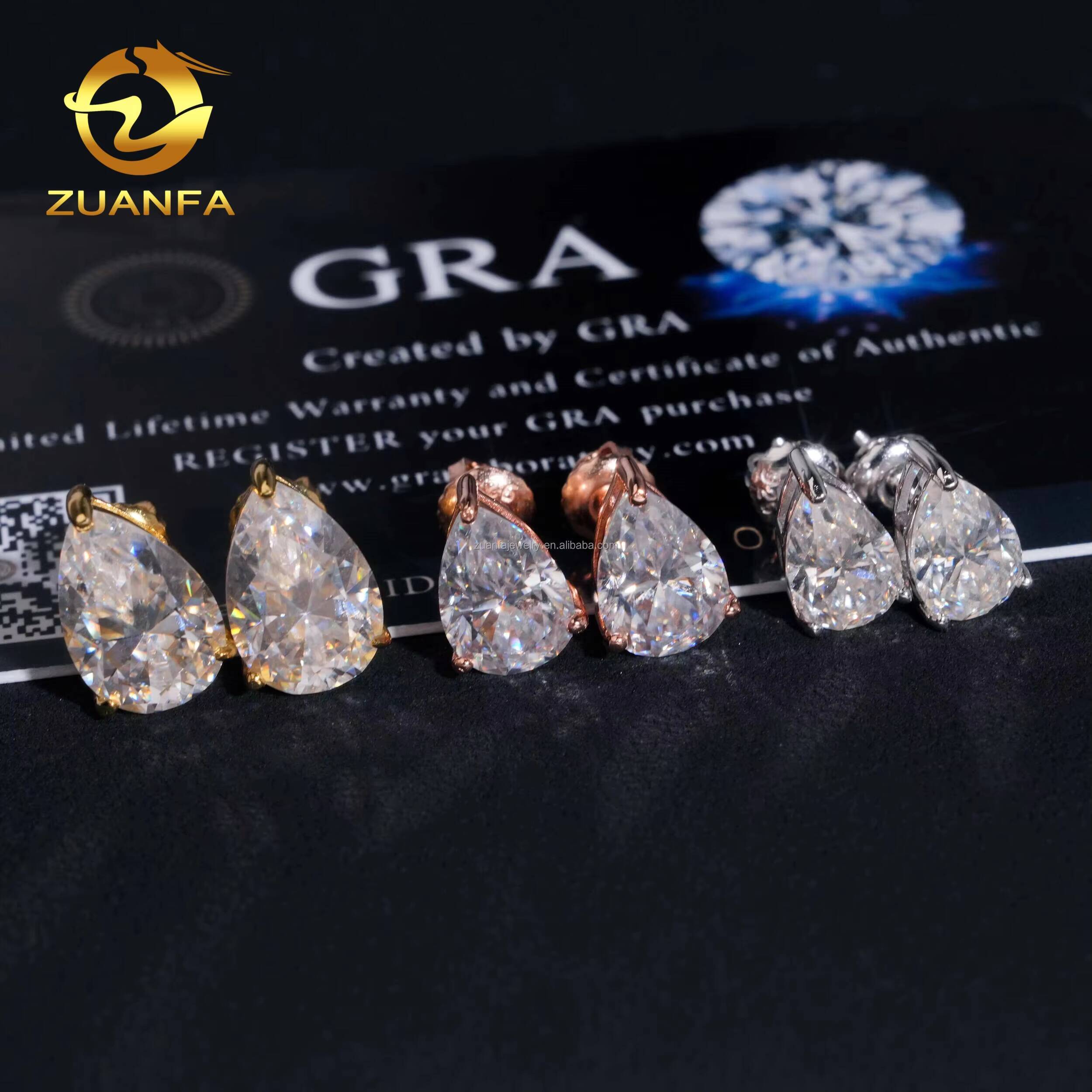 GRA Certificate Pear Cut 3prongs 925 Silver Jewelry Ear Studs Unisex Custom VVS D Moissanite Screw Back Stud Earrings