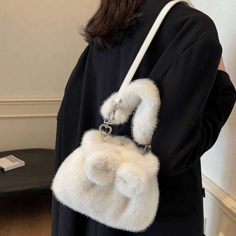 Women Plush Crossbody New Fashionable Stylish Versatile Handbag Leisure Solid Color Hairy Single Shoulder Underarm Bag XJ260125