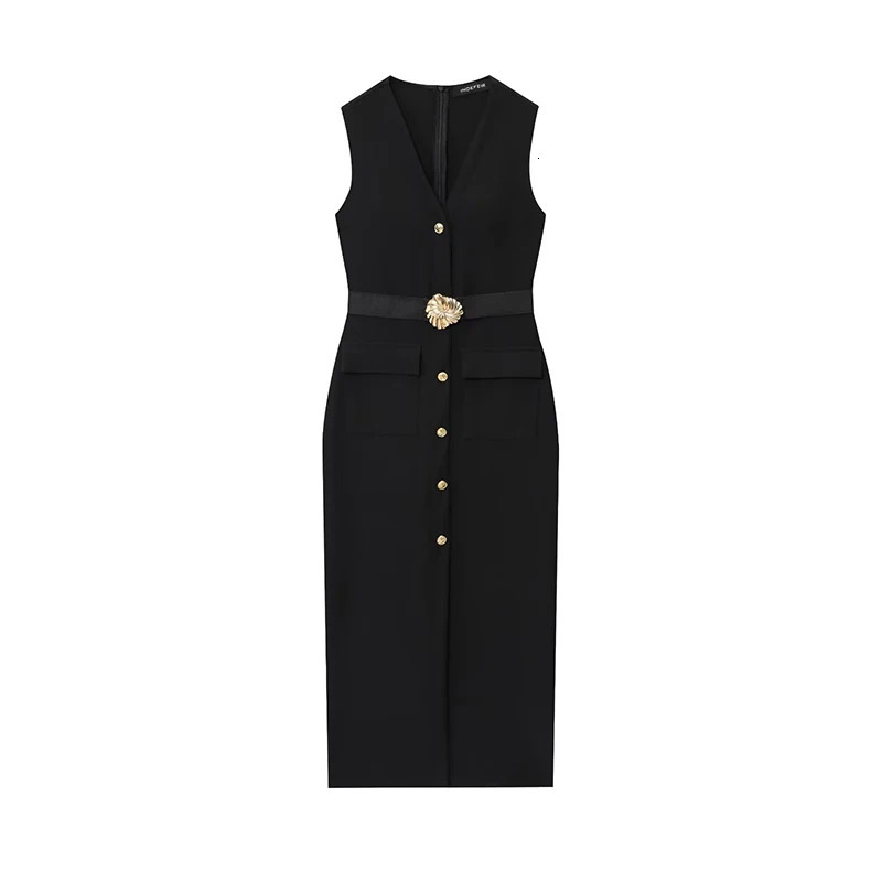 Black Elegant Party Midi Dresses 2025 Womens Summer Sleeveless Long Fashion Casual Vintage Evening Dress 260120