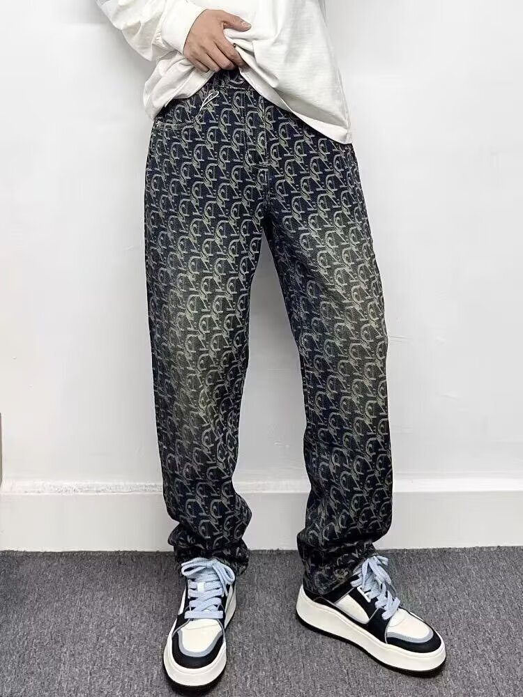 Mens Retro Jacquard Embroidery Jeans Casual Straight Fit Long Pants High End Light Luxury Design Men's Clothing Daily Outfit - view 7