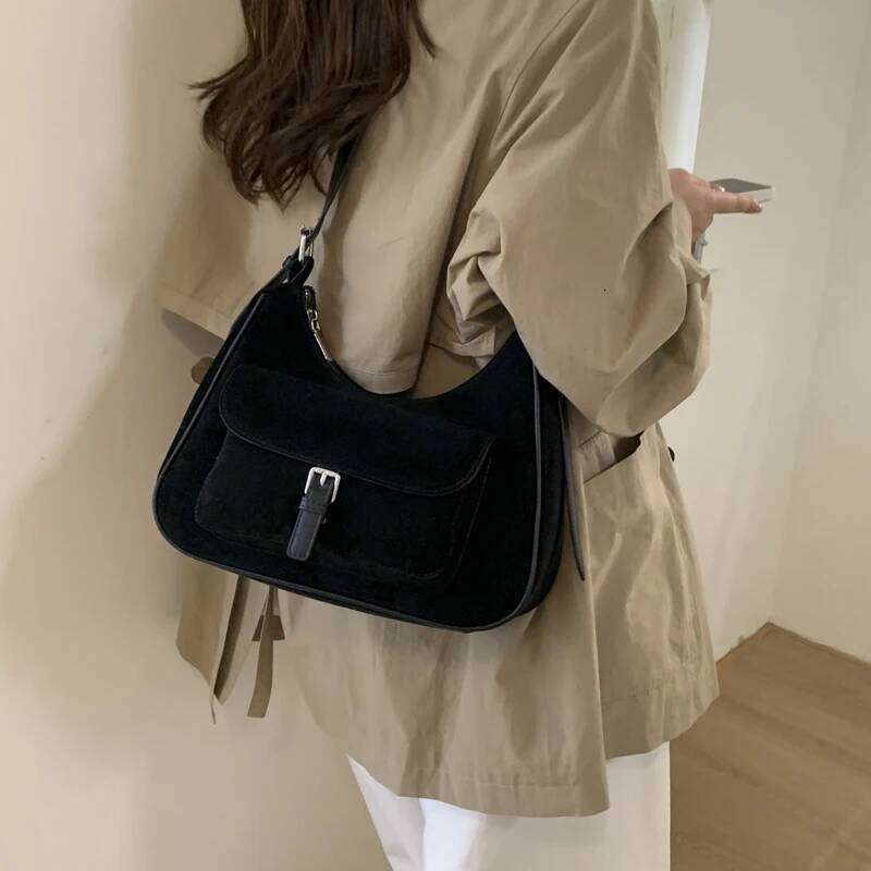 Korean Style Ins Niche Design Retro Suede Tote for Women 2025 New Autumn and Winter Commuter Shoulder Crossbody Bag 7573XMT XJ260125