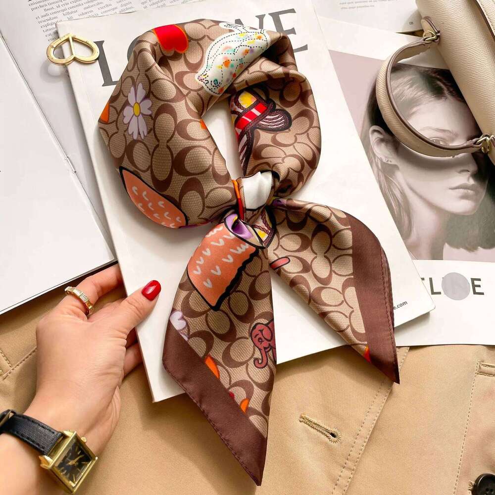 Silk Square Scarf Women Luxury Floral Print Kerchief Soft Satin Hairband Hands Bag Ribbon Foulard Hijab Neckerchief Headband 26Y0126