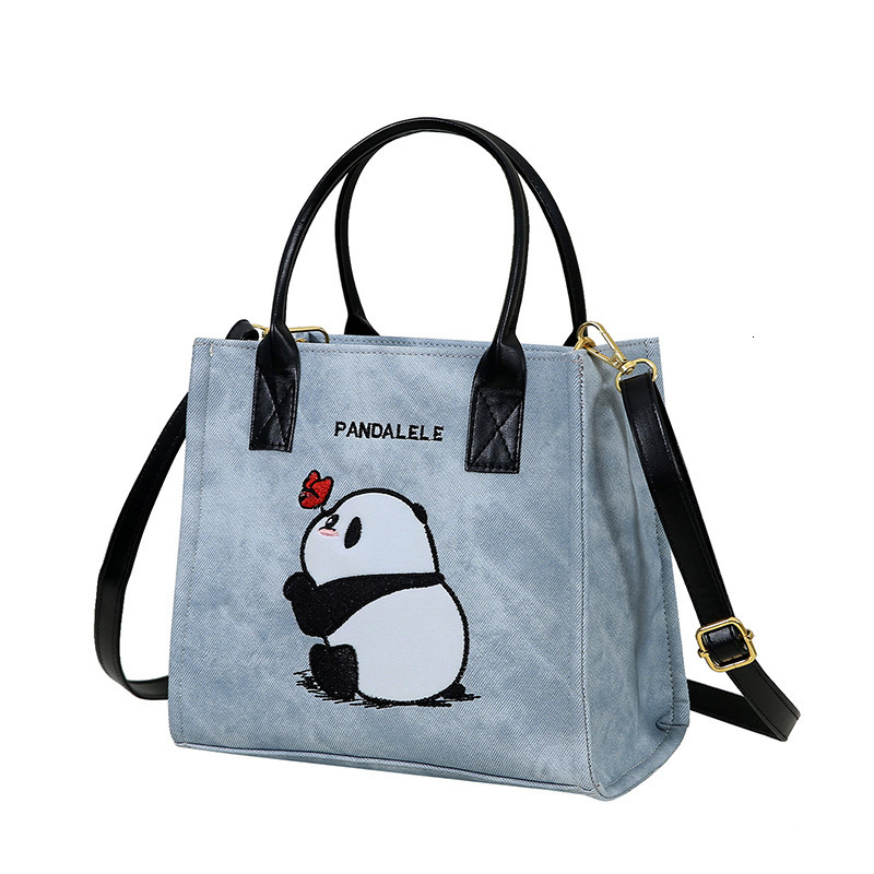 Cute Panda Embroidered Handheld Tote PU Leather Fashion Cartoon Shoulder Simple Versatile Commuter Crossbody Women's Bag